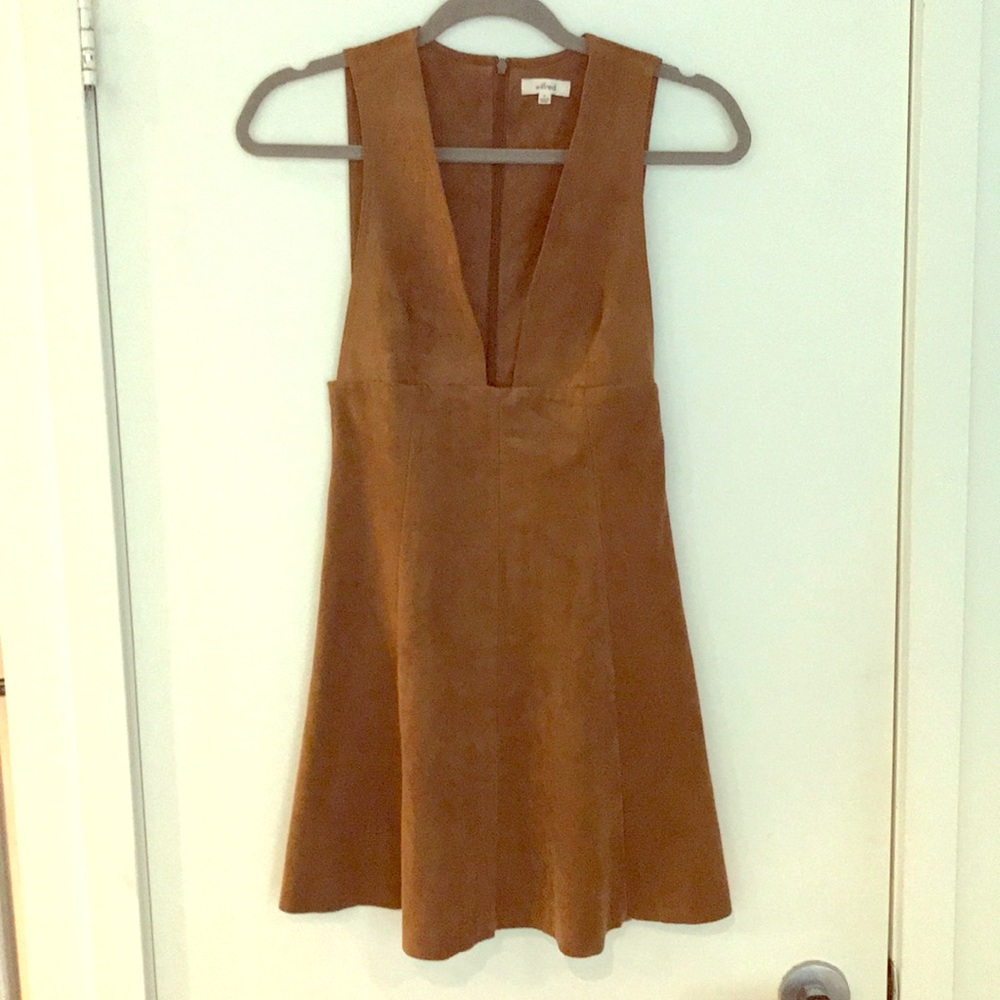 aritzia Wilfred brown suede deep v dress
